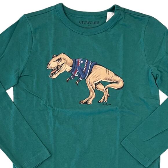 NWT J. Crew Boys' Green T. Rex Christmas Graphic Tee - SIZE S - Picture 2 of 7